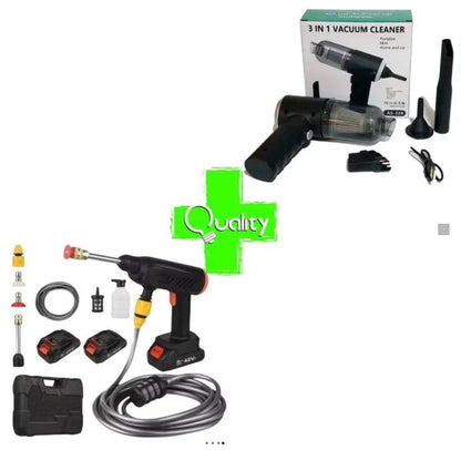 COMBO POWER CLEAN: HIDROLAVADORA + ASPIRADORA PORTÁTIL (DOBLE BATERÍA + MALETÍN